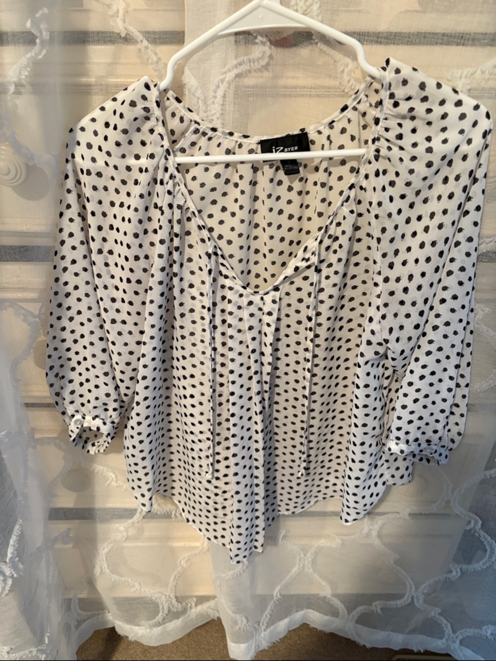 Iz Byer White Blouse with Black Polka Dots